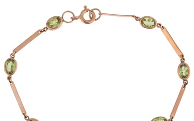 A 9ct rose gold peridot tennis line bracelet, maker SA, Lond...