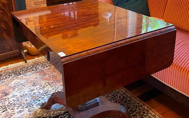 A Biedermeier Walnut Veneer Drop Side Sofa Table