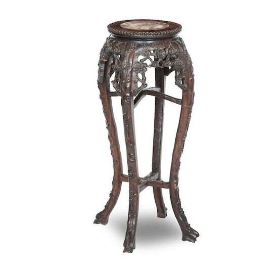 A CHINESE ROSEWOOD AND ROUGE MARBLE JARDINIERE STAND