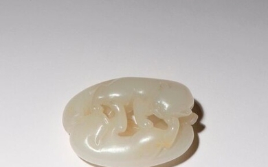 A CHINESE WHITE JADE 'BADGERS' PENDANT 18TH CENTURY Of oval...