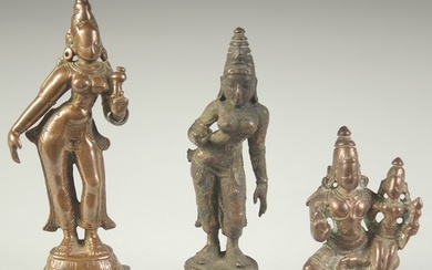 A COLLECTION THREE 17TH-18TH CENTURY SOUTH INDIAN BRONZE FIG...
