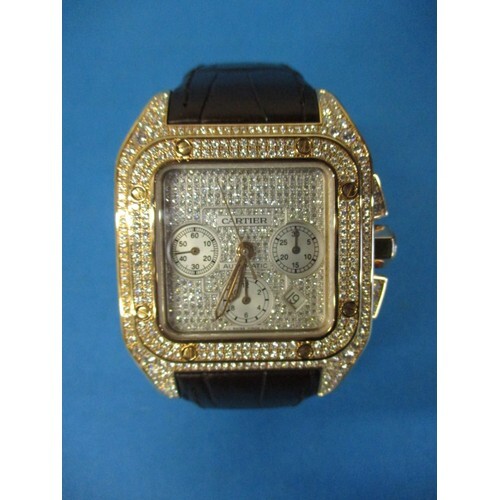 A Cartier 18k pink gold automatic chronograph large Santos 1...