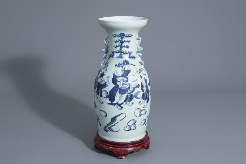 A Chinese blue and white celadon ground vase...