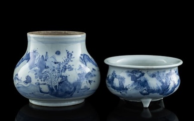 A Chinese blue and white censer and zun, Kangxi period, Qing dynasty