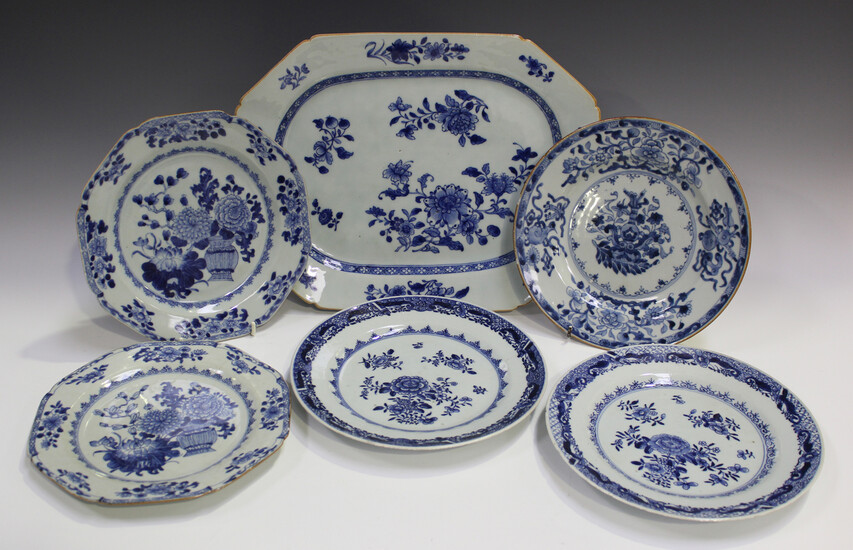 A Chinese blue and white export porcelain meat dish, Qianlong period, painted with flower sprays, le