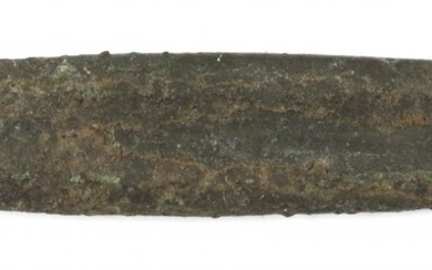 A Chinese bronze currency bar, Neolithic, of oblong form with...