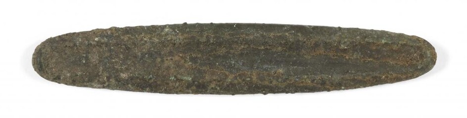 A Chinese bronze currency bar, Neolithic, of oblong form with...