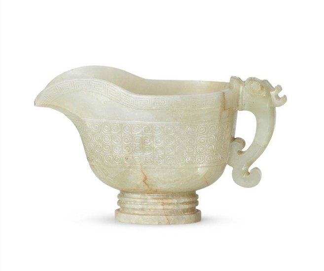 A Chinese pale green jade pouring vessel,...