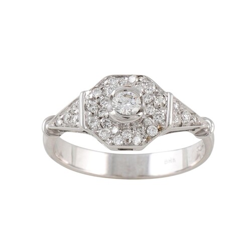 A DIAMOND CLUSTER RING, of plaque design, diamond set should...