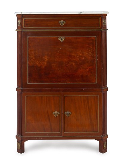 A Directoire Style Mahogany and Marble-Top Secrétaire à Abattant