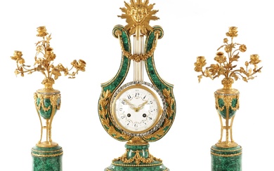 A FINE OVER-SIZED 19TH CENTURY FRENCH ORMOLU AND MALACHITE...