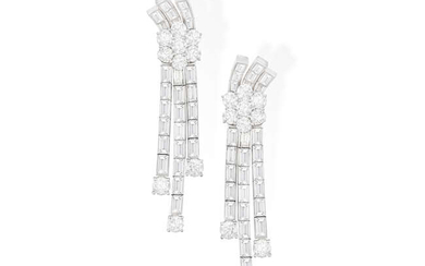 A FINE PAIR OF DIAMOND PENDENT EARCLIPS, BY...