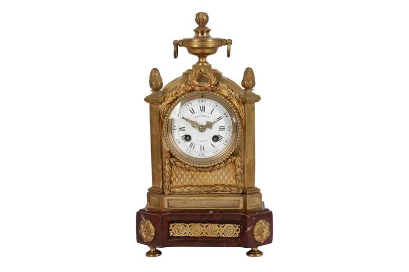 A FRENCH GILT BRONZE AND MARBLE MANTEL CLOCK BY BERTHOIS, 19TH CENTURY
