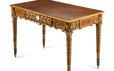 A French Gilt Bronze and Jasperware Mounted Kingwood and Parquetry Writing Table