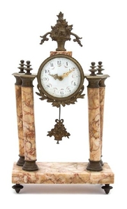A French Gilt Bronze and Marble Portico Clock