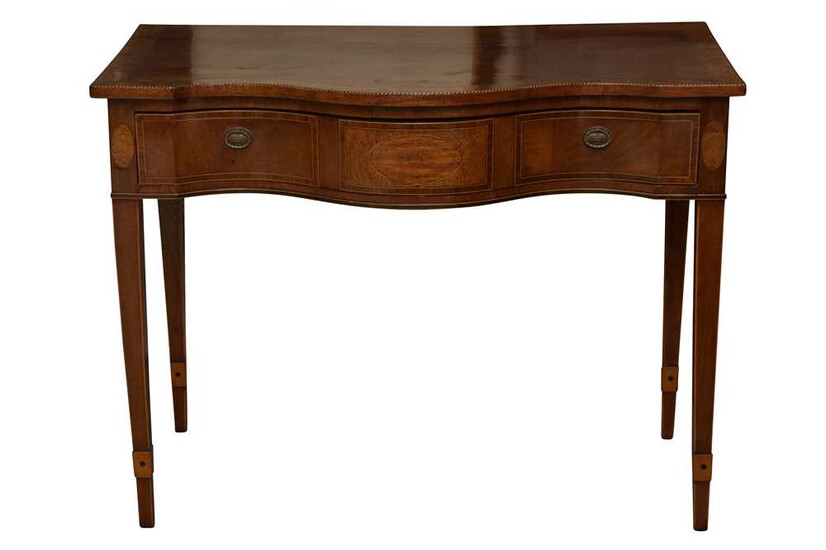 A GEORGE III MAHOGANY SERPENTINE FRONT SERVING TABLE