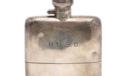 A GEORGE V SILVER SPIRIT FLASK, BY HUKIN & HEATH. rounded re...