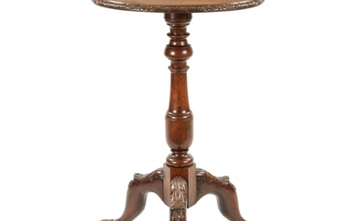 A GOOD GEORGE II WALNUT MANX TRIPOD TABLE with carved dished...