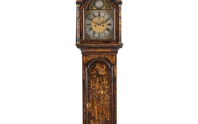 A George I Black and Gilt-Japanned Oak Tall Case Clock