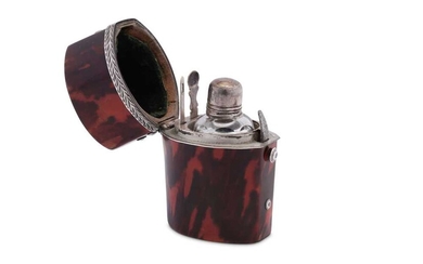 A George III late 18th century unmarked silver mounted tortoiseshell scent bottle etui, circa 1770