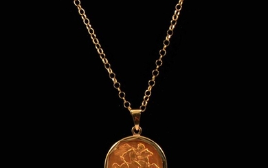 A Gold Full Sovereign pendant and chain.