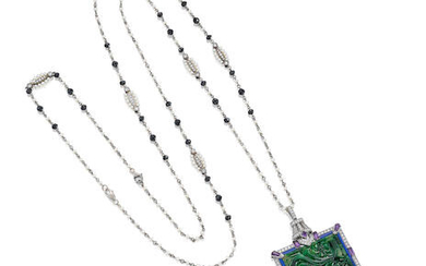 A Jadeite, Gem-Set and Diamond Pendant Necklace,, by Claudia Ma