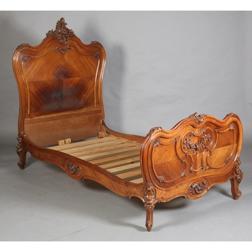 A LATE 19TH/EARLY 20TH CENTURY FRENCH WALNUT SINGLE BEDSTEAD...