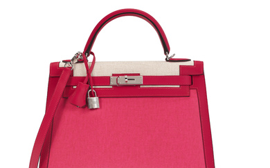 A LIMITED EDITION FRAMBOISE SWIFT LEATHER, TOILE H BERLINE & TOILE H PLUME SELLIER KELLY 32 WITH PALLADIUM HARDWARE HERMÈS, 2021