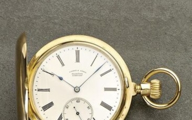 A. Lange & Söhne Glashütte B/Dresden, Movement No. 31995, Case No. 31995, 54 mm, 130 g, circa 1894 A gold Glashuette hunting case pocket watch in quality 1A with Lange extract from the archives, sold on 02/19/1894 to the well known watchmaker Hawelk...