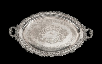 A Large English Silverplate Oval Two-Handled Tray 34 x