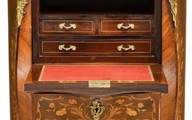 A Louis XV Style Marble Top Gilt Bronze and Mahogany Secr?taire ? abattant Fall Front Desk