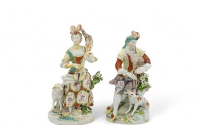 A PAIR OF 18TH CENTURY DERBY FIGURES Shepherd and shepherdes...