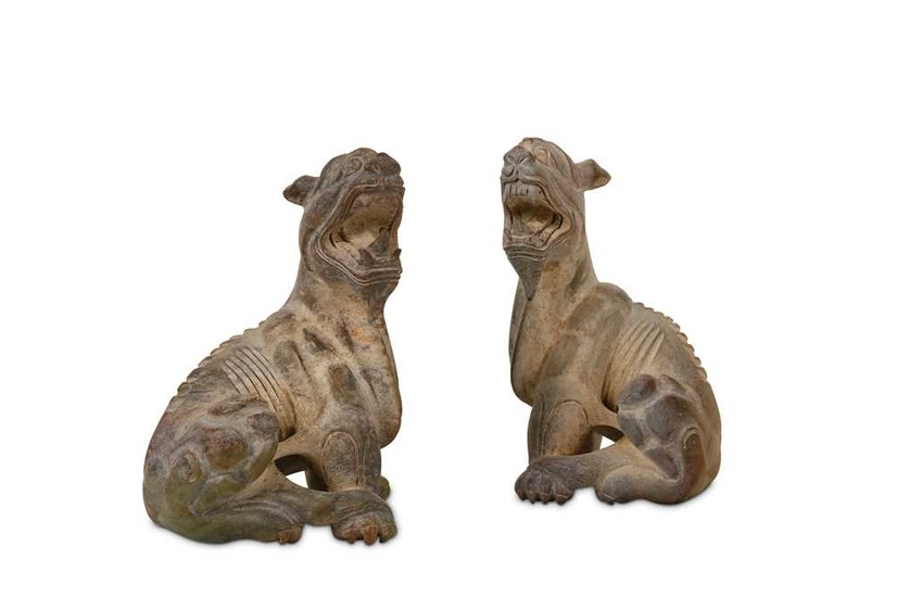 A PAIR OF CHINESE JADE FIGURES OF LIONS.
