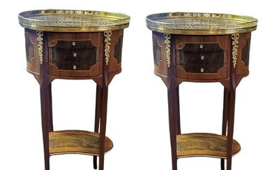 A PAIR OF CONTINENTAL MAHOGANY VENEER AND MARQUETRY INLAID S...