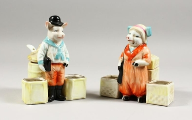 A PAIR OF CONTINENTAL PORCELAIN MR. AND MRS. PIG