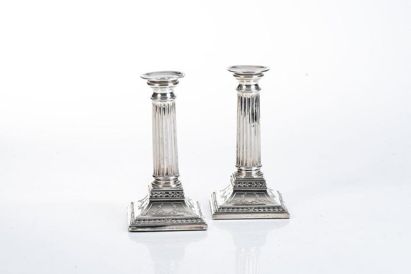 A PAIR OF DUTCH SILVER CANDLE STICKS, MAKER'S MARK GB