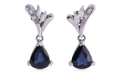 A PAIR OF SAPPHIRE AND DIAMOND EARRINGS