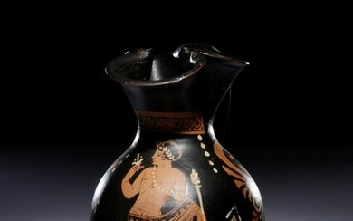 A Paestan Red-Figured Trefoil Oinochoe with a Standing