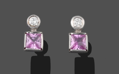 A Pair of 18 Carat White Gold Pink Sapphire and...