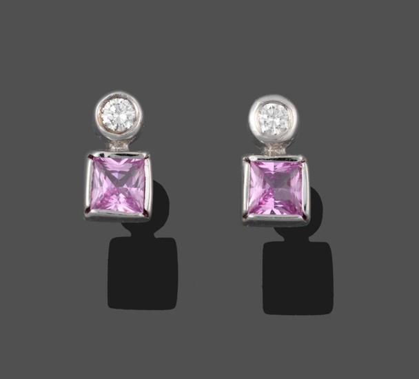 A Pair of 18 Carat White Gold Pink Sapphire and...