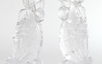 A Pair of Chinese Carved Rock Crystal Figures of Birds