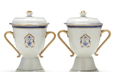 A Pair of Chinese Export Porcelain Armorial Loving Cups