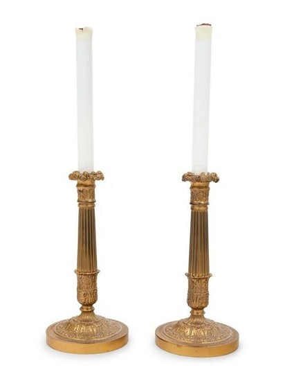 A Pair of French Gilt Metal Candlesticks Mounted as