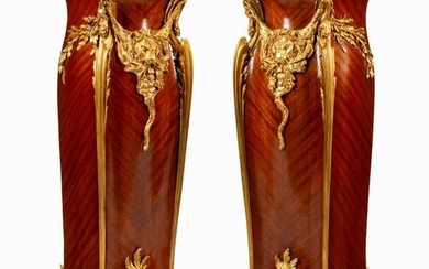 A Pair of Louis XV Style Gilt Bronze Mounted Mahogany