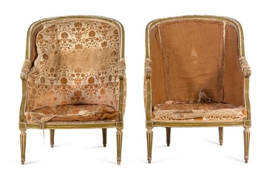 A Pair of Louis XVI Style Painted Bergeres