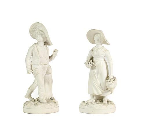 A Pair of Rockingham Bisque Porcelain Figures of the Swiss...