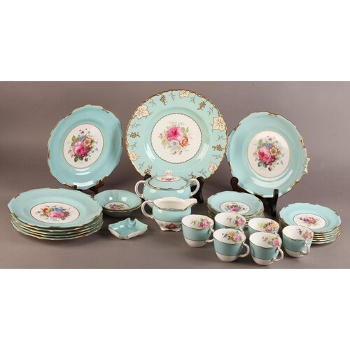 A ROYAL CROWN DERBY TEA SERVICE FOR SIX painted with floral ...