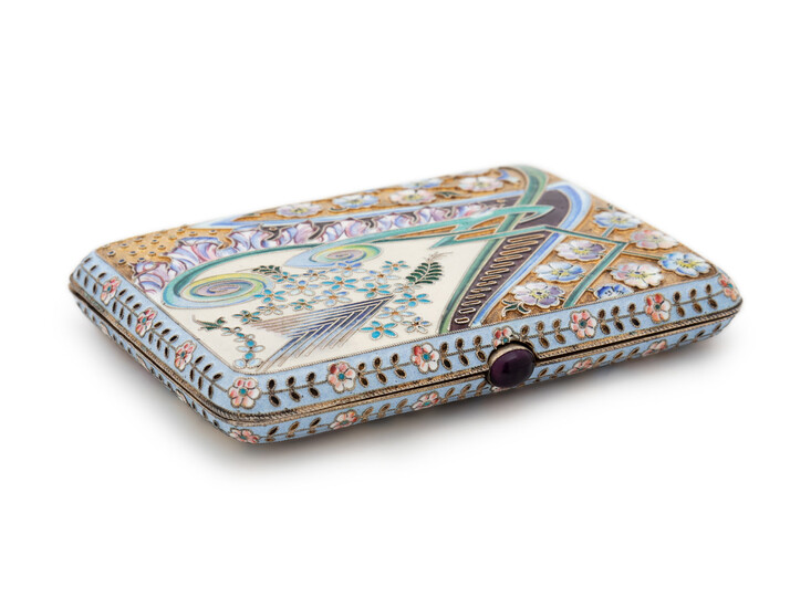 A Russian Silver-Gilt and Shaded Enamel Cigarette Case