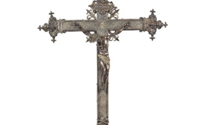 A SILVER AND BRONZE CRUCIFIX, APPARENTLY UNMARKED, POSSIBLY ITALY OR SOUTH GERMANY, 19TH CENTURY