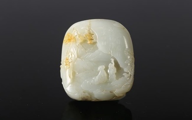 A SUZHOU SCHOOL BLACK AND WHITE JADE INSCRIBED CARVING
